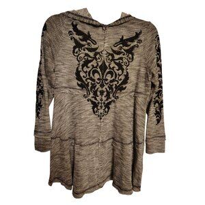 Vocal USA XL Zip Front Hoodie, Gray Black, Rhinestone Fleur de Lis Long Sleeve